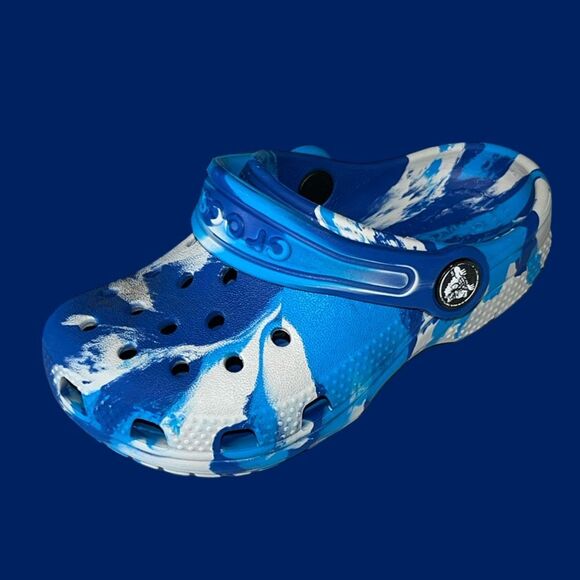 Toddler CROCS Classic Crocband Marbled Blue White Clog Size C8 - Picture 1 of 6
